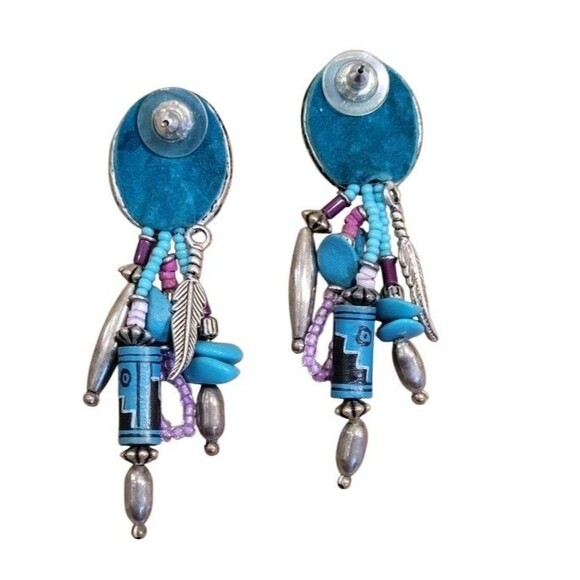 Vintage Boho Native American Style Southwestern Dangle Charm Fetish Earrings - Picture 3 of 4